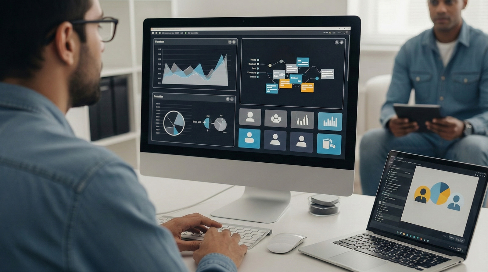 Giao diện người dùng UI hiện đại với biểu đồ và hệ thống dashboard hiển thị trong môi trường số hóa
