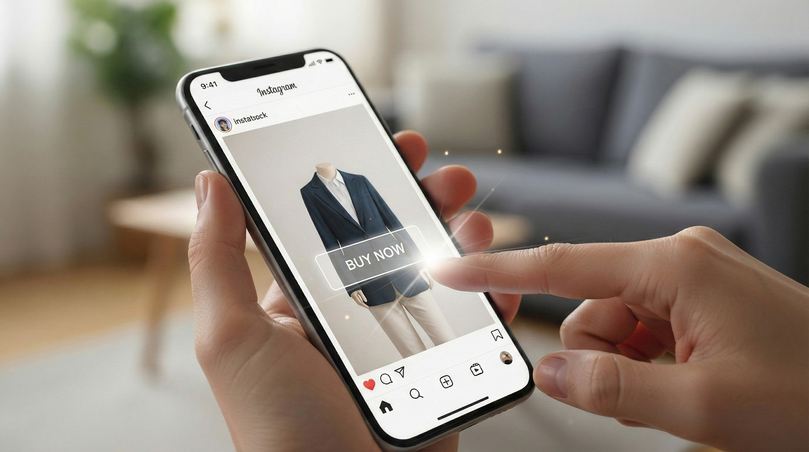 Người dùng nhấn nút “Buy Now” trên Instagram để mua hàng trực tiếp trong trải nghiệm mua sắm liền mạch