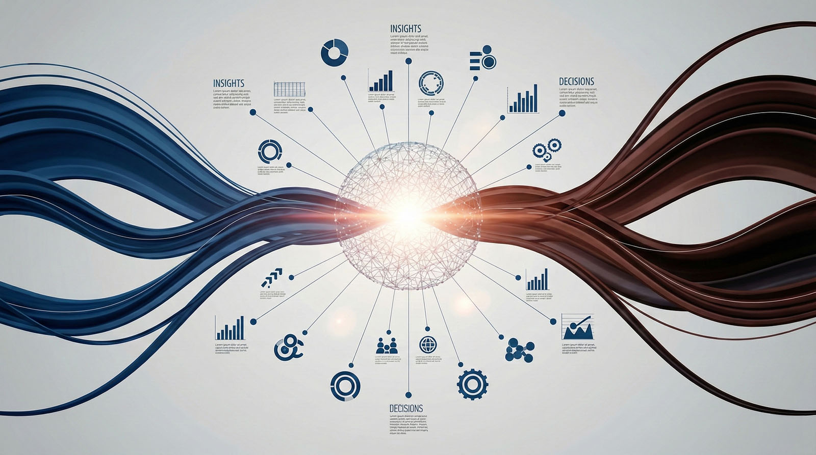 Visualization of two data streams converging into a central analytics hub, symbolizing Big Data integration for business insights