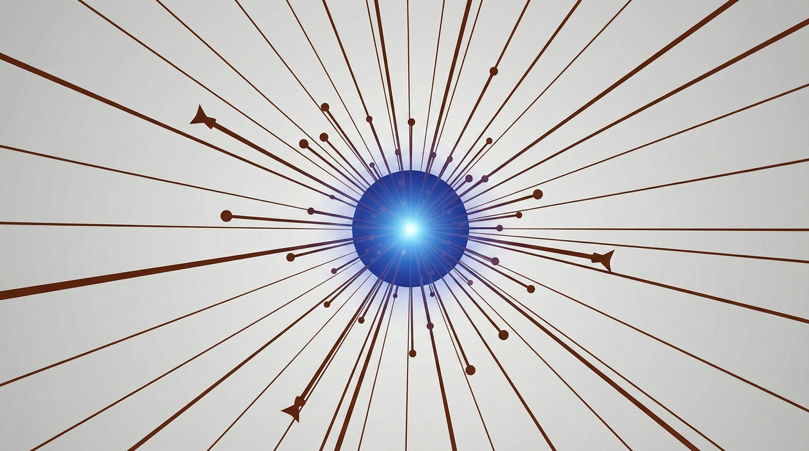 Abstract radial illustration featuring a glowing central sphere with outward-extending lines and directional markers, symbolizing brand mission, strategic alignment, and organizational focus