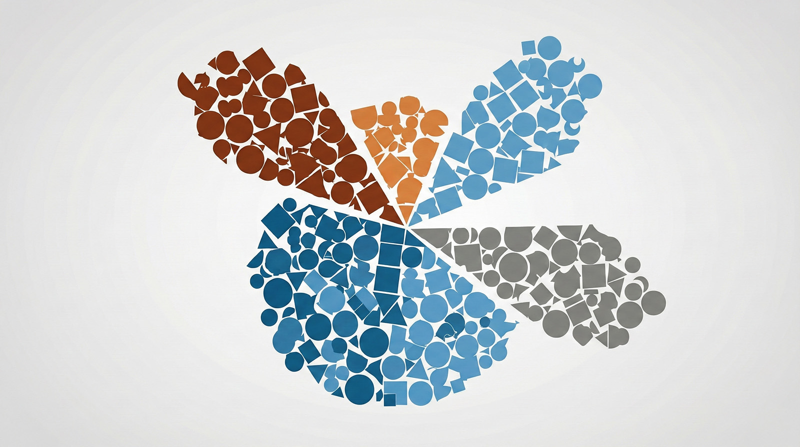 Segmented pie chart illustration made of varied icons representing different customer target segments