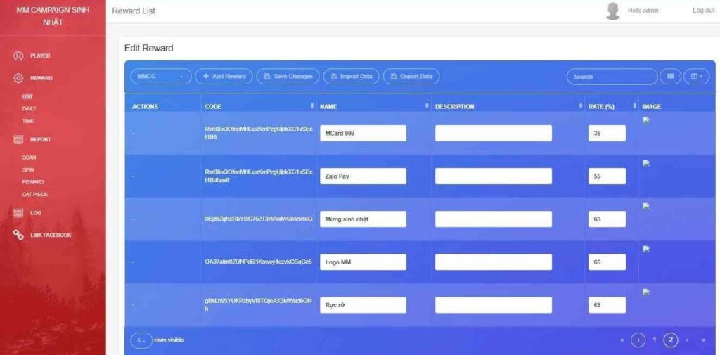 Reward rate screen backend