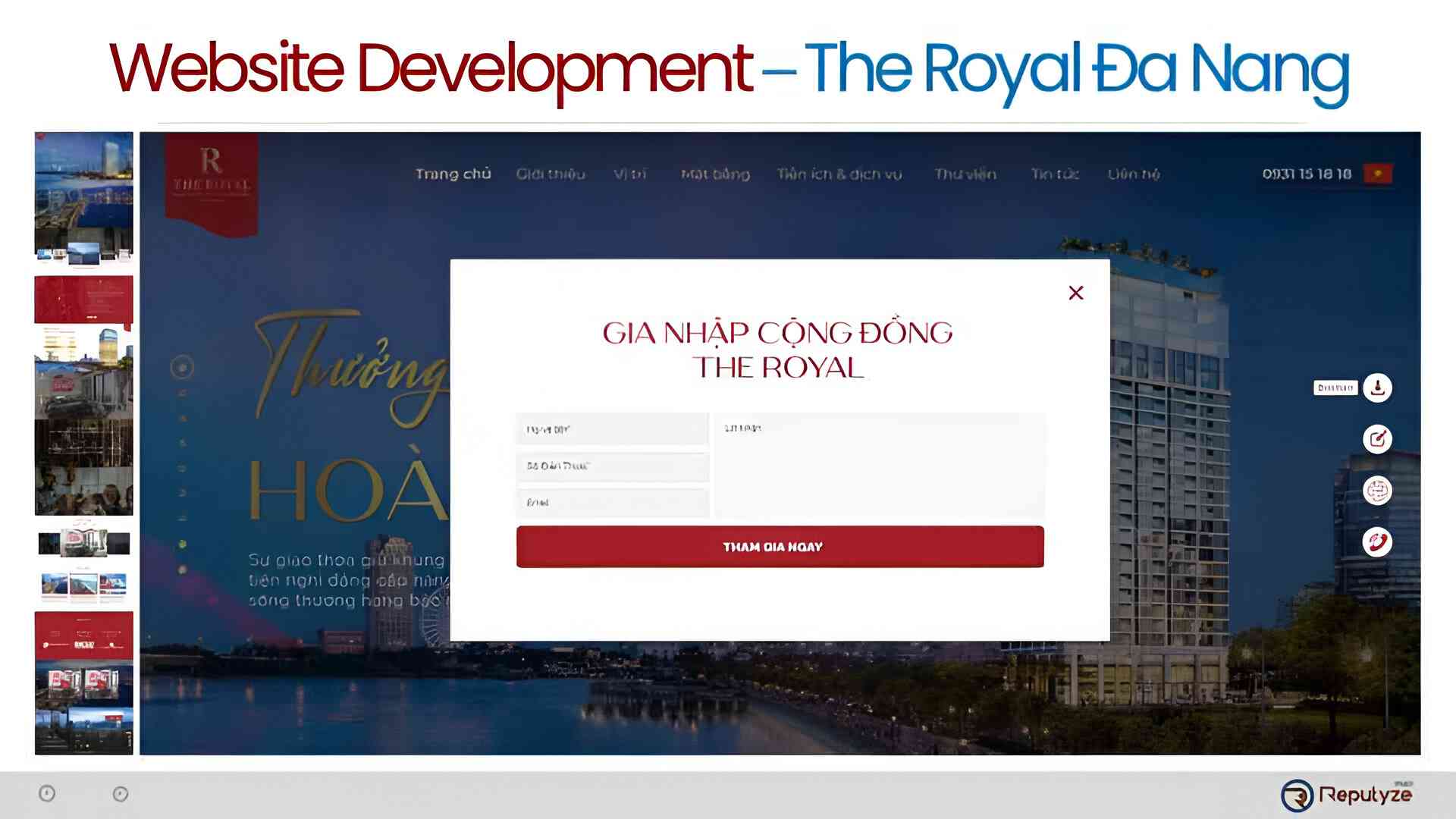 Lead generation form displayed on The Royal Da Nang website development interface
