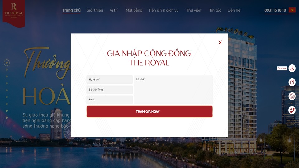 Lead generation form displayed on The Royal Da Nang website development interface