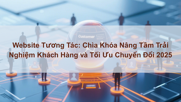 A central glowing sphere labeled 'Customer' on a digital circuit board, surrounded by silhouettes of users, symbolizing an interactive website as the core of customer experience and conversion.