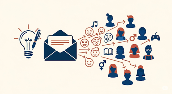 Email and content reaching different audience groups with various preferences and demographics.