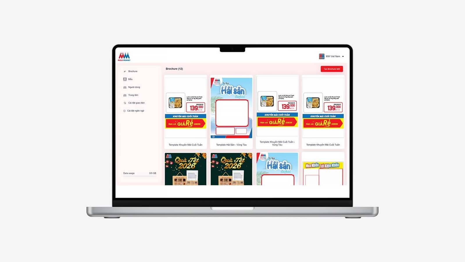 Màn hình các template ấn phẩm khuyến mãi - MM Library Platform